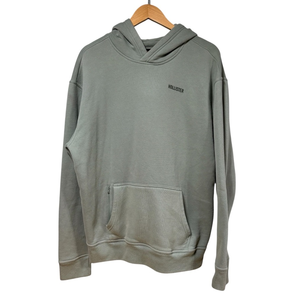 Hollister Mens Pullover‎ Hoodie Sage Green Logo Zip Pocket Sweatshirt Large #BN
